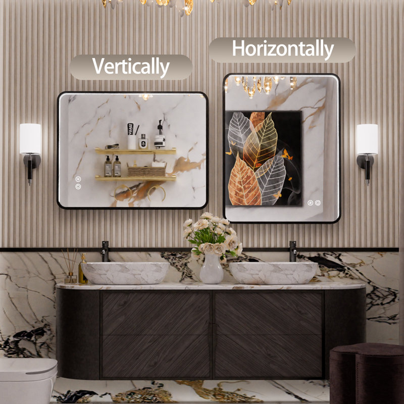 Aluminum Framed Lighted LED Bathroom Vanity Mirror with Anti-Fog 3 Colors Temperature & Dimmable Light Bathroom Vanity Mirror