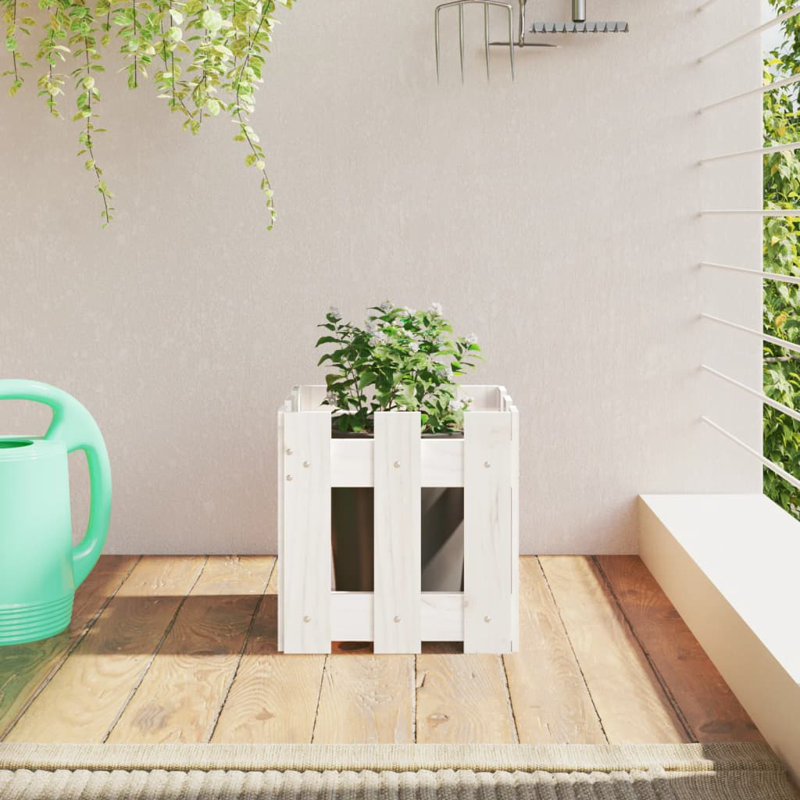 Nabeela Wood Planter Box, White, 30cm H x 30cm W x 30cm D