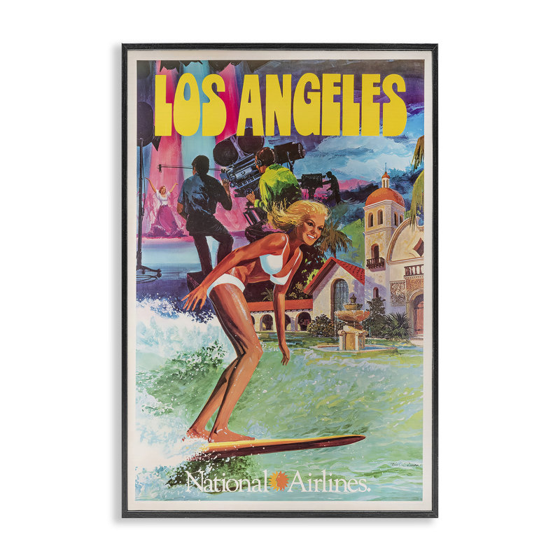 Estampe numérique de voyage rétro Los Angeles, design par Vintage Posters, H 18 po x l 12 po, Giclée encadrée noir minuit