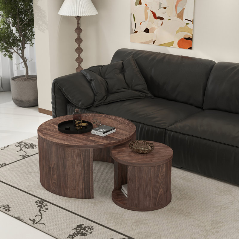 Ensemble de tables basses rondes gigognes, tables basses, petites tables basses avec plateau en bois, table centrale pour le salon