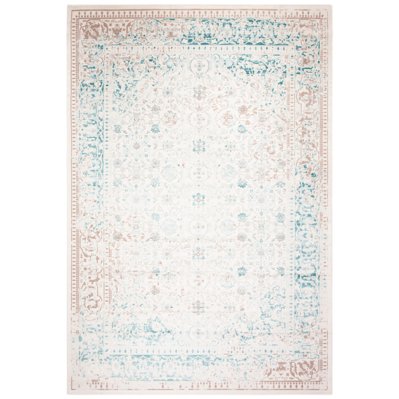 Tapis oriental turquoise / ivoire Alston, Rectangle 8 pi x 11 pi