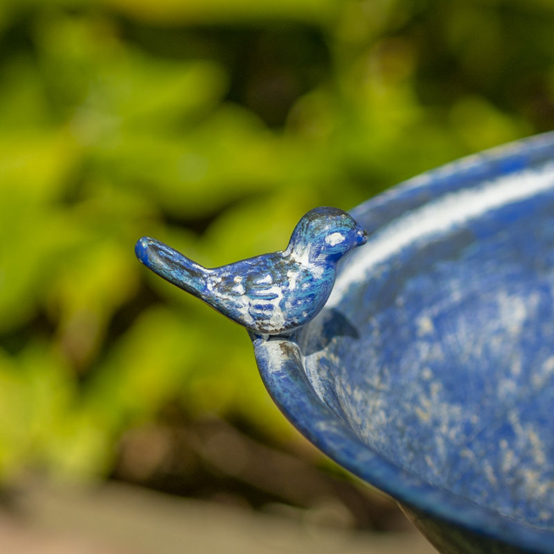 Mattison Metal Pedestal Birdbath, Blue