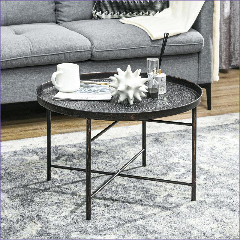 Table basse ronde martelée 24 po pour le salon HOMcom, stable et polyvalente