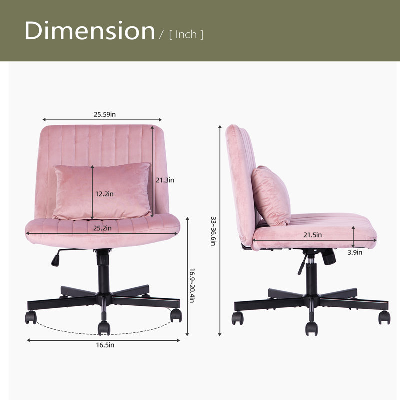 Criss Cross Armless Office Chair With Wheels - Versatile For Home Office, Meditation & Makeup, Light Pink