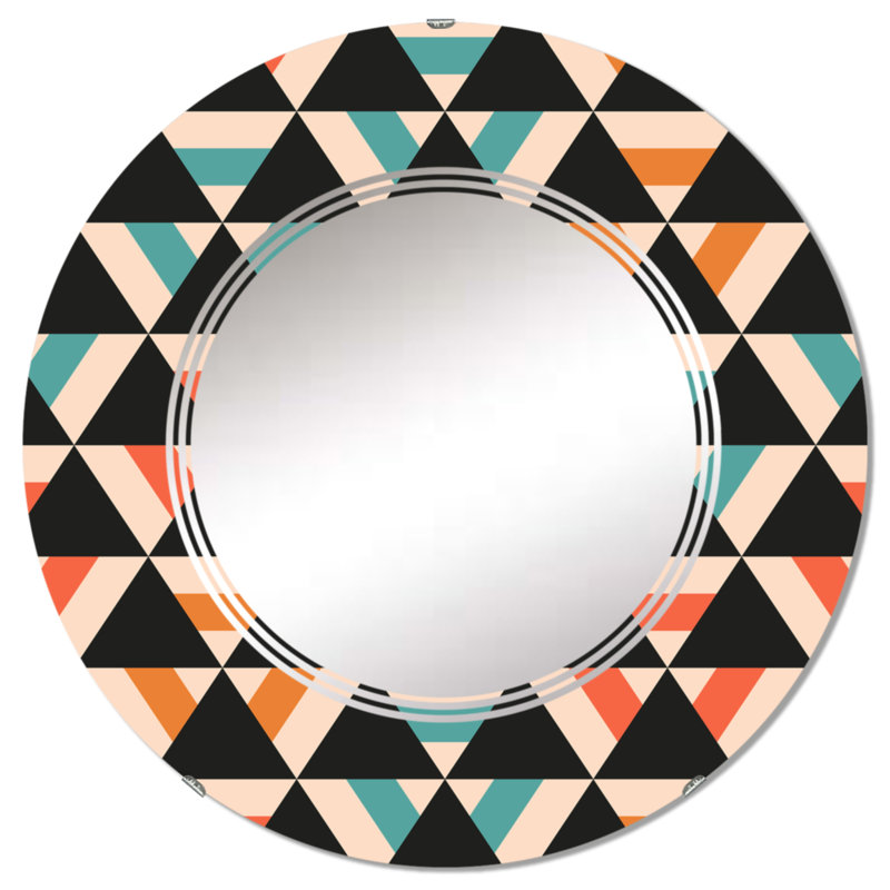 Triangles noirs sur fond de miroir rétro bleu et orange I, 24 po x 24 po