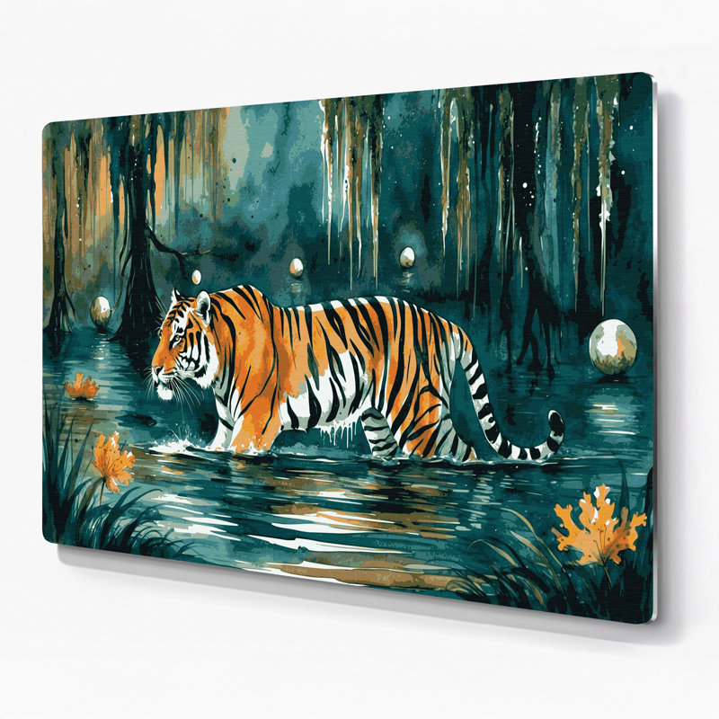 «Big Cats Swamp Tiger», art mural en métal bleu