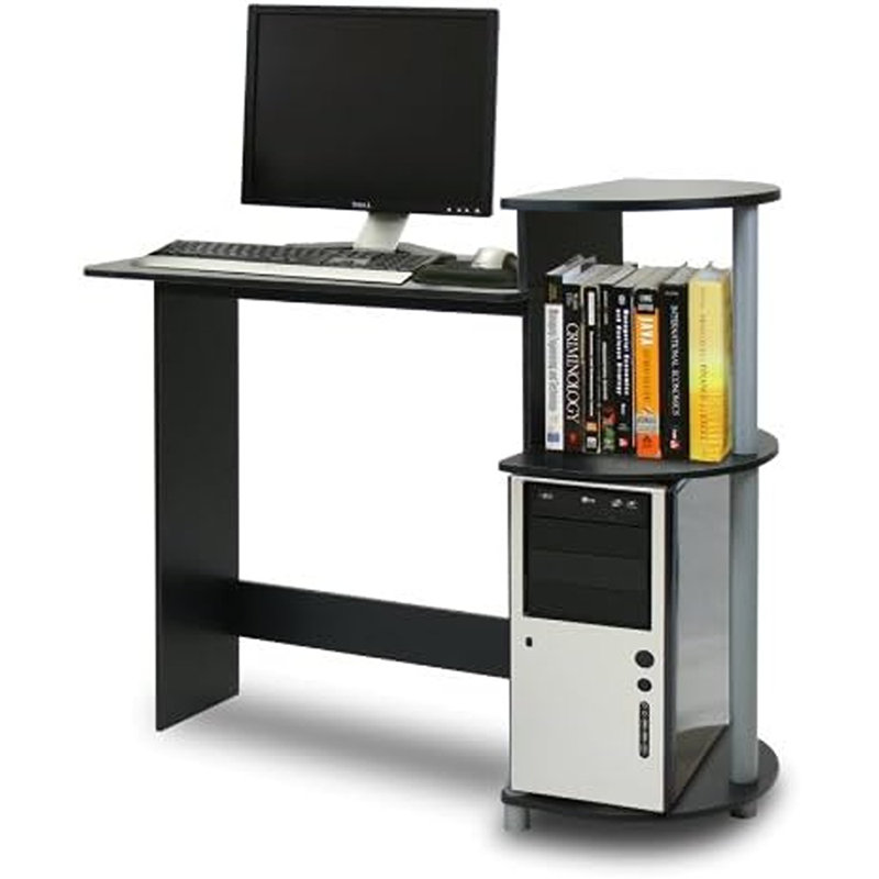 Compact Computer Desk With Shelves, Round Side