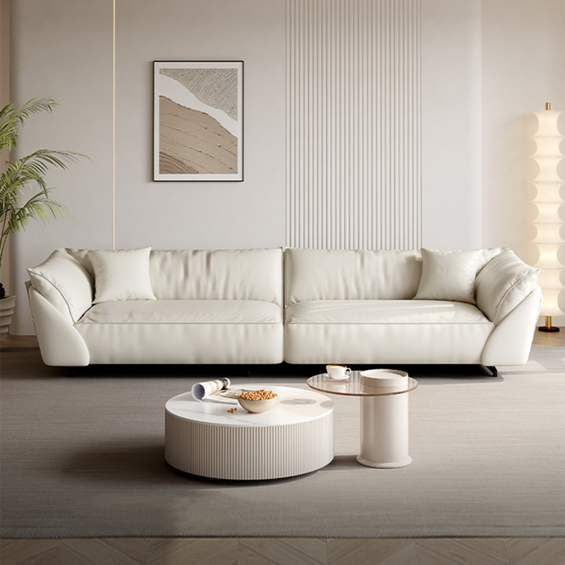 Canapé modulaire en cuir véritable blanc crème, H 30,71 po x l 110,24 po x P 39,37 po, 4