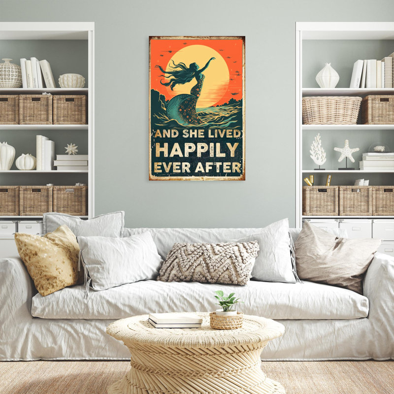 «Mermaid And She Lived Happily» sur toile, H 14 po x l 11 po x P 1,25 po