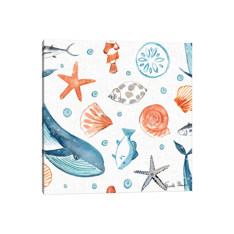 Whale Tale Pattern IA by Farida Zaman - Wrapped Canvas Painting, 45.72 cm H x 45.72 cm W x 1.91 cm D
