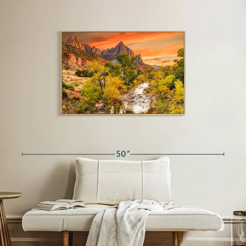 Automne à la pointe Watchman, Cadre flottant en bois naturel, 37 po x 25 po