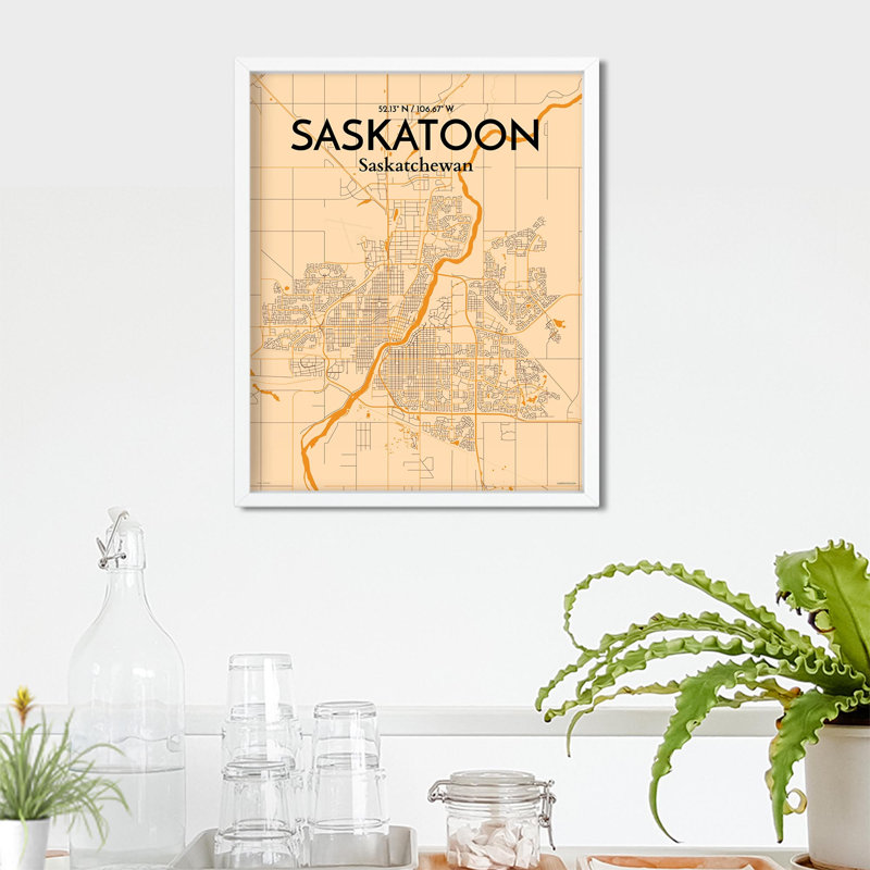 Saskatoon City Map, impression rétro, H 20 po x l 16 po