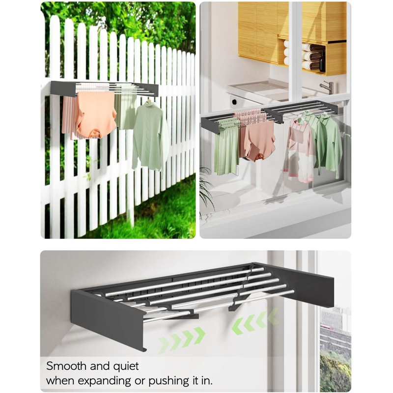 Foldable Wall-Mounted Drying Rack, Black, 4" H x 32" W x 16" D