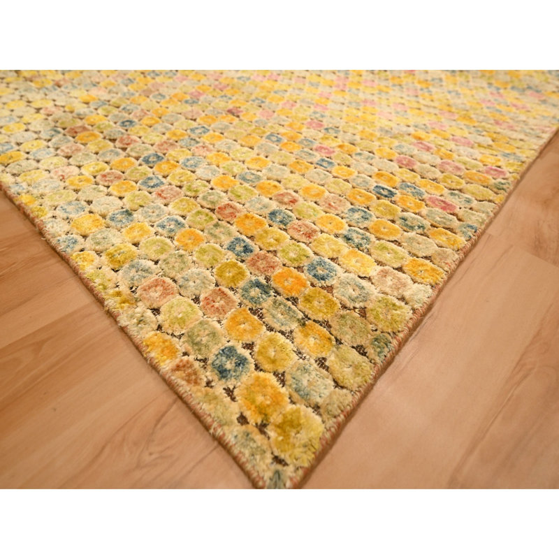 Tapis oriental noué à la main 8 pi 10 po x 12 pi 2 po en soie ambrée sari 63BA2F2CD4C94F3980B7531F5A12EE4B
