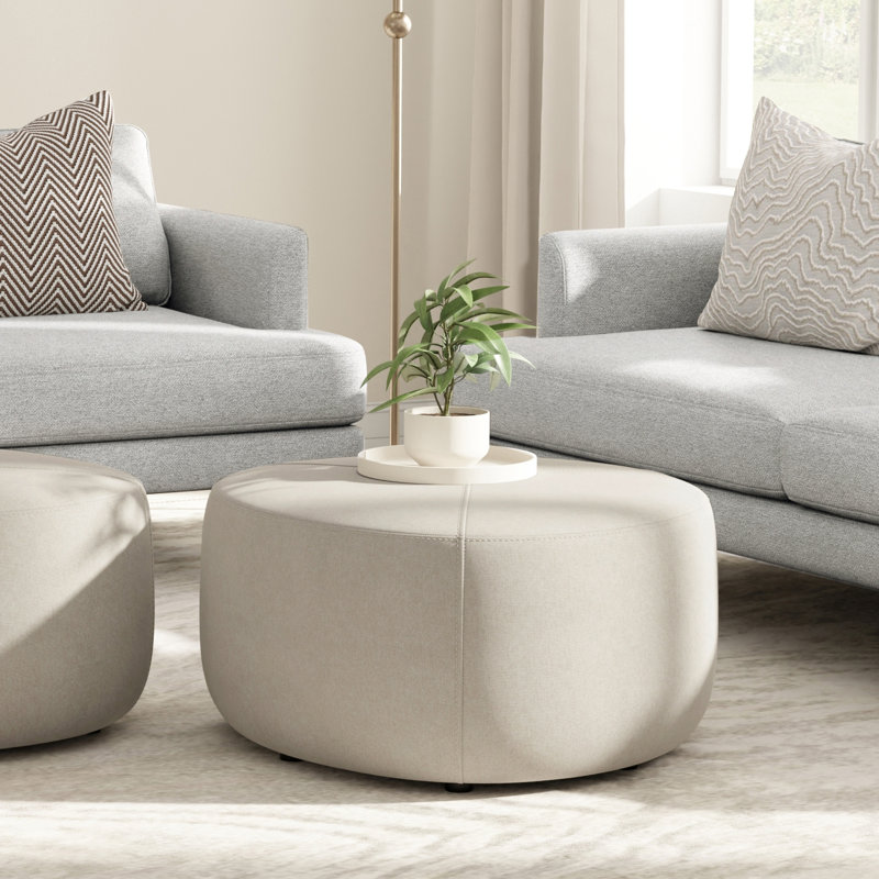Moore Natural Linen Look Large Round Ottoman