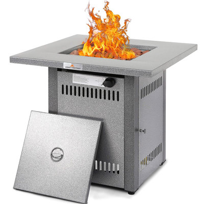 Outdoor Fire Pit Table With 50000 Propane Gas, 28" Silver And Lava Rock For Courtyard Propane, Balcony