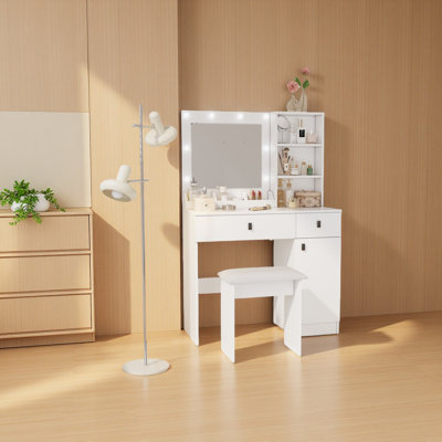 Vanity Desk With Lights, Vanity Set With Mirror, Makeup Vanity Desk With Large Drawers & Three Level Storage Dreeser, Vanitys/Vanities With 3 Lights Brightness Adjustable For Bedroom