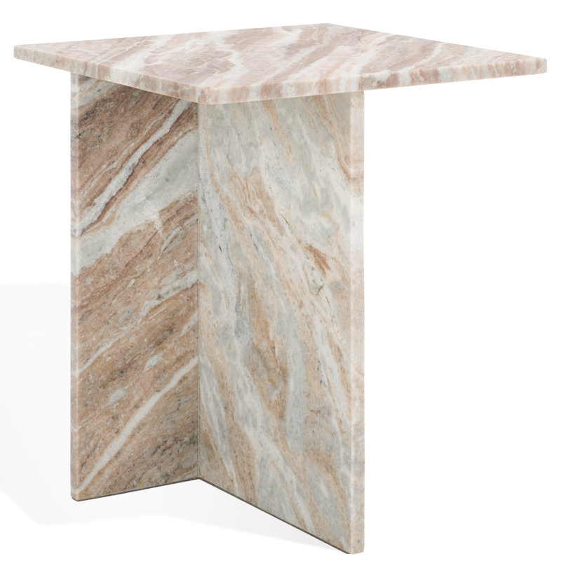 Table d'appoint en marbre Kynesha, Blanc / Brun
