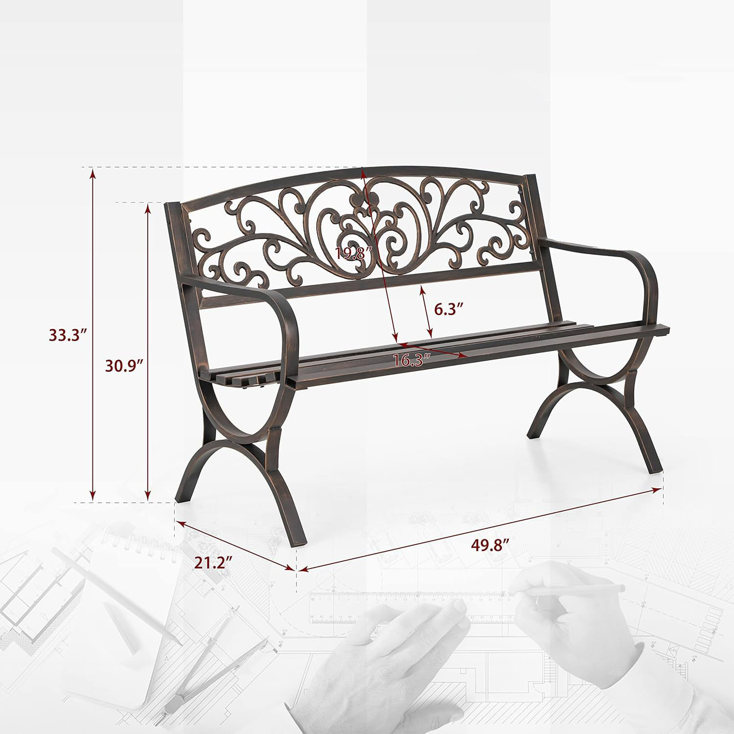 Darby Home Co Metal Outdoor Bench, 50" Outdoor Garden Bench Patio Park ...