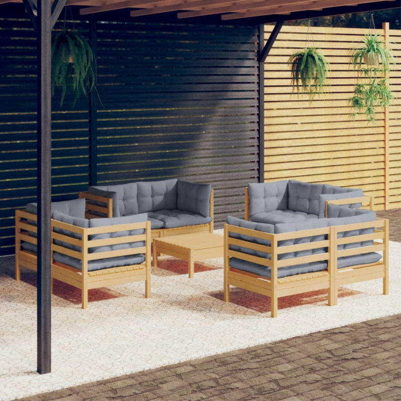 Ensemble de salon de jardin Vidaxl, coussins gris, bois de pin massif, 100% polyester