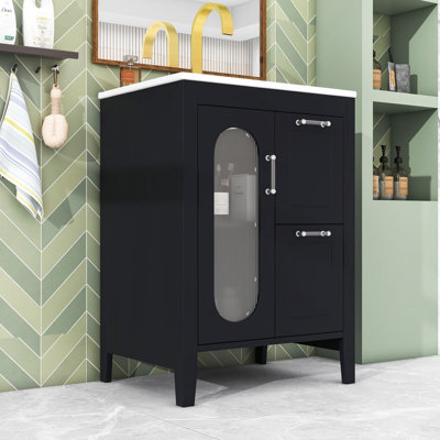Modern 24" Bathroom Vanity with Ceramic Sink, Adjustable Shelves and 2 Drawers