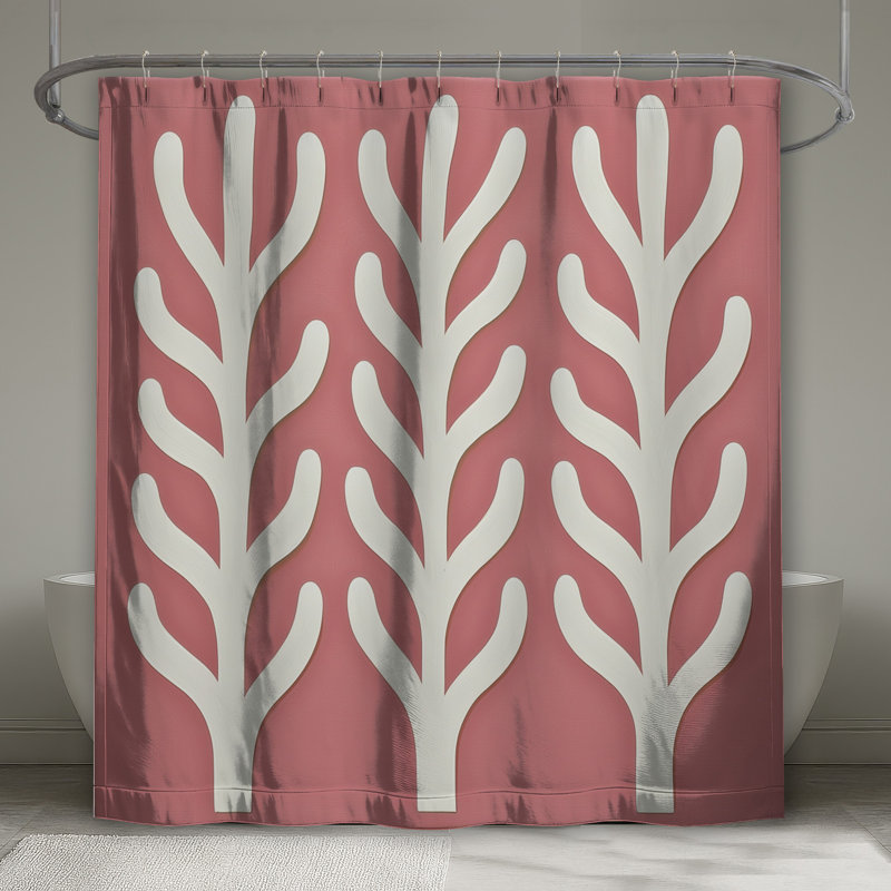 Rideau de douche Botanical - Décor de salle de bain abstrait scandinave, H 84 po x l 70 po, Rose abstrait