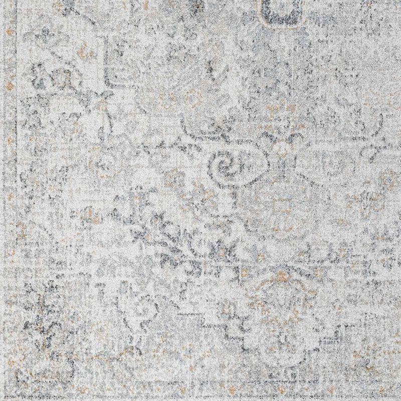 Grey Traditional Rug, Floral Stain Resistant Easy to Clean Rug For Living Room, Dining Room, Bedroom, Kitchen