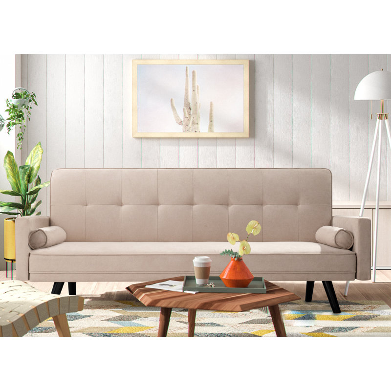 Canapé-lit à accoudoirs carrés 80 po Cattalaya, Beige toile