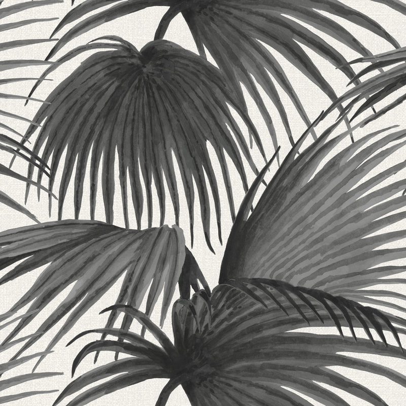 Pawley’s Island Palms Barely Wallpaper by Megan Molten, Black Linen, Faux Grasscloth