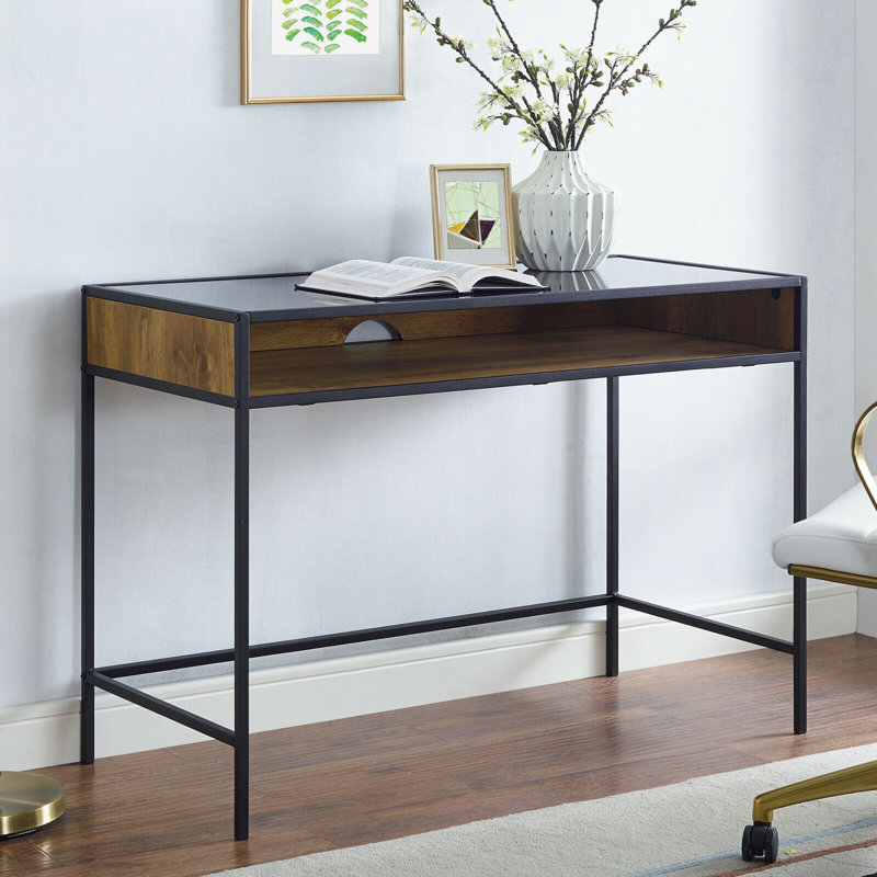 East Palo Alto Glass Top Writing Desk, Reclaimed Barnwood