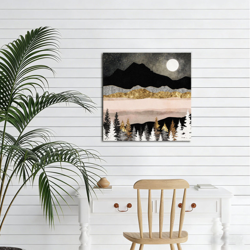 Nocturnal Layered Mountainscape Art Art mural en bois encastré ， 16 x 16