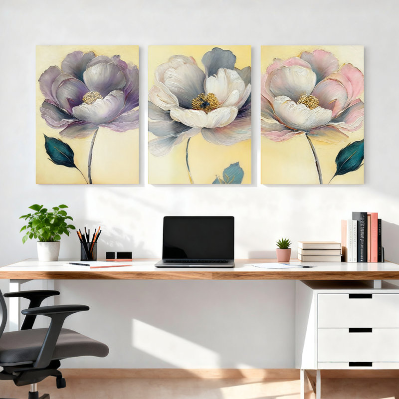 Tableau mural sur toile à motif de pivoines florales, décoration intérieure moderne et élégante (paquet de 3)