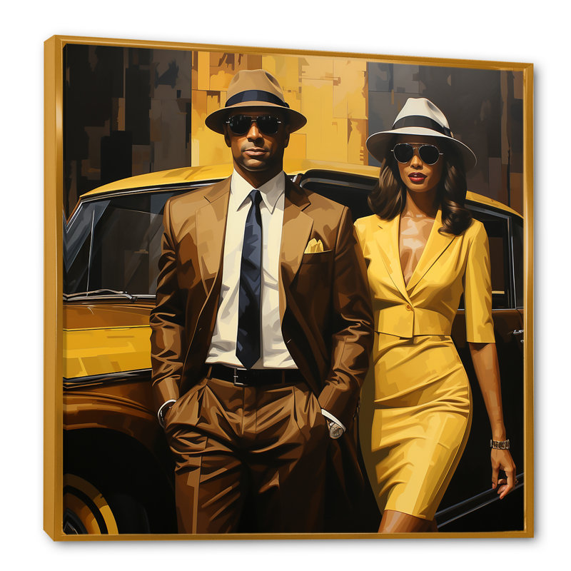 Couple afro-américain de Harlem's Renaissance I - art mural Harlem Renaissance, Cadre flottant doré, 36" H x 36" W