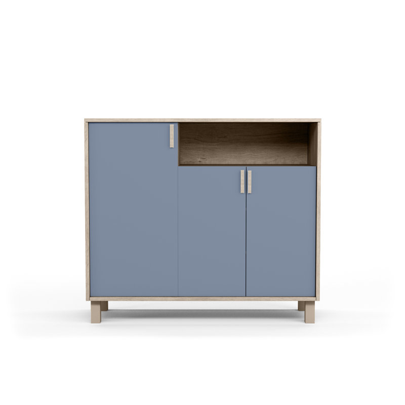 16 Pair Shoe Storage Cabinet, Light Oak Blue