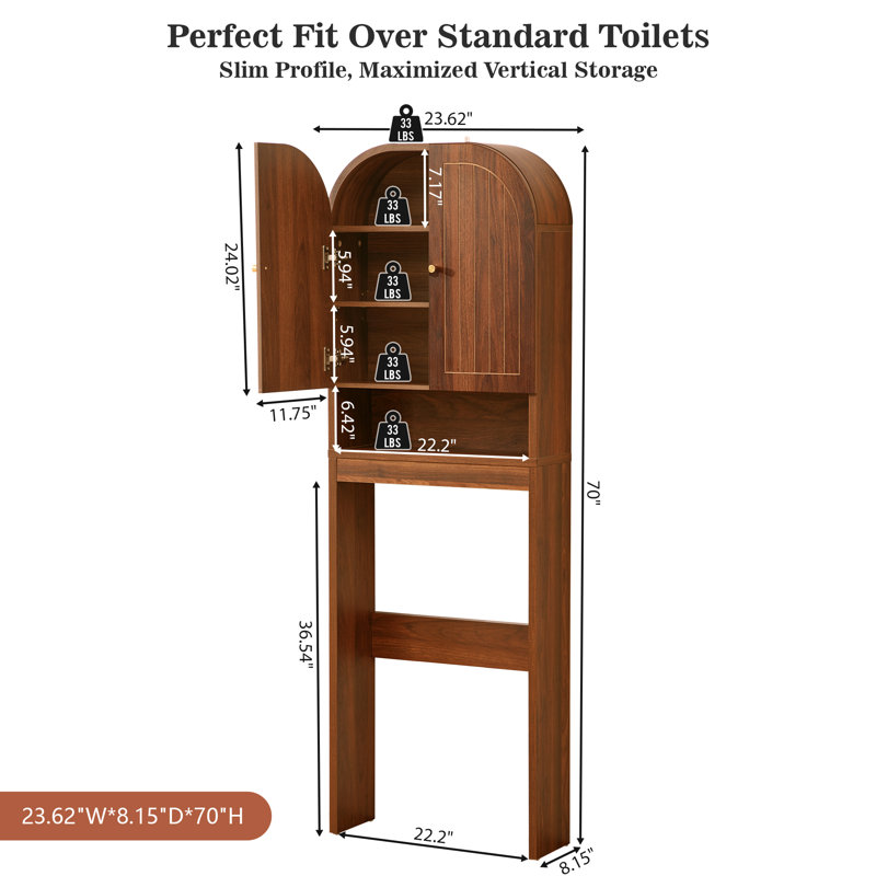 Rangement autoportant au-dessus de la toilette 70 "H, Walnut