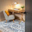 Machine Washable Beige Blue Traditional Damask Style Distressed Living Room Area Rug-81847310