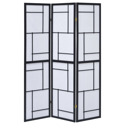 Paravent noir 3 pièces, avec panneaux en papier blanc pour l'intimité et la diffusion douce, décor en bois d'hévéa - fondation compatible légère, design
