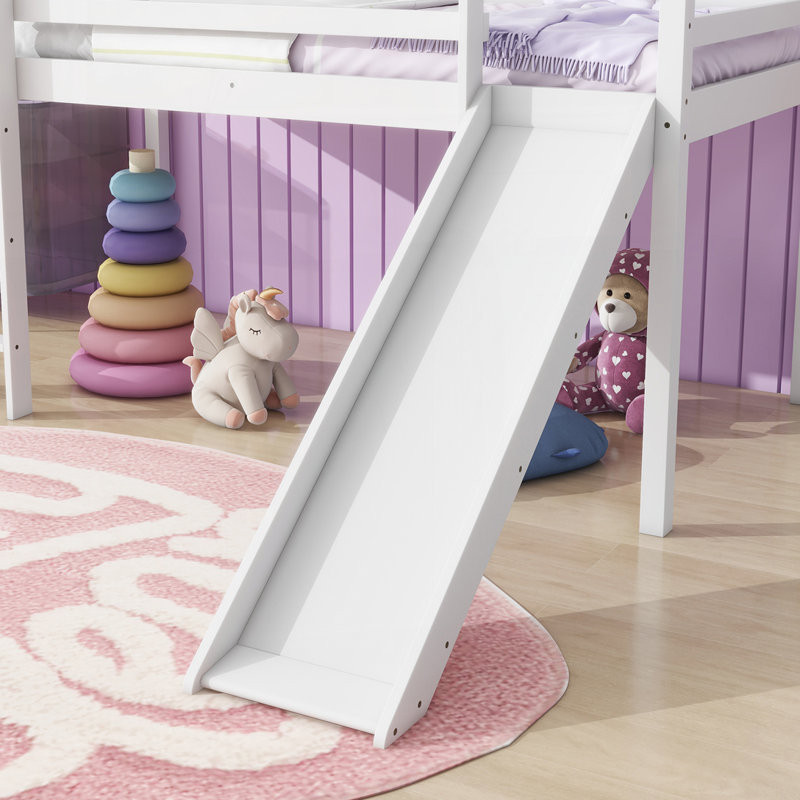 Lit simple mezzanine bas avec glissade, Blanc