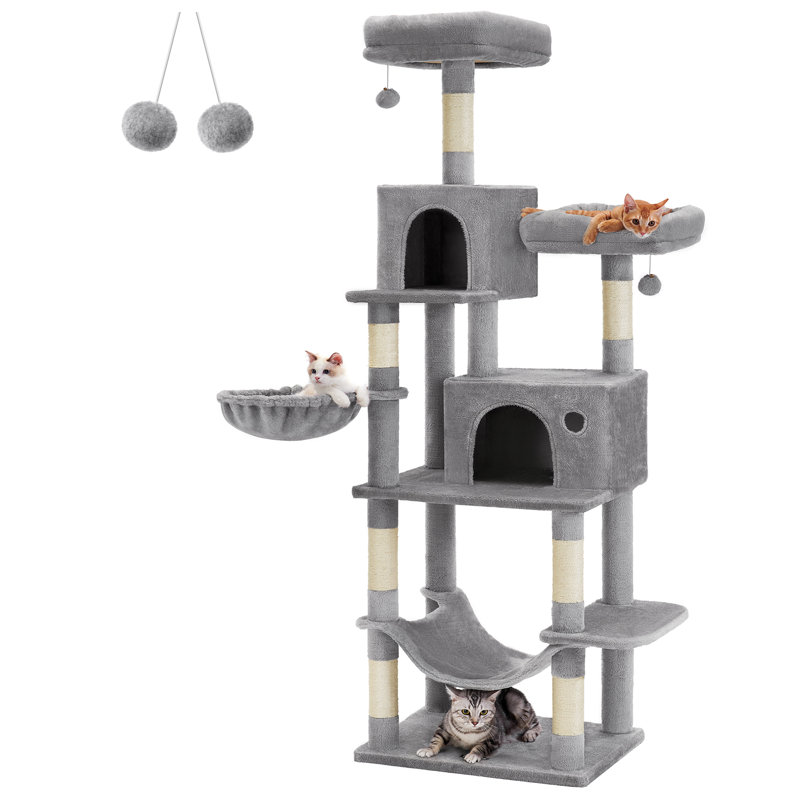 Timmins 78.3" Multi-Level Cat Tree with Cat Scratching Posts, Warm Cat Condo For Indoors, Light Gray/Beige