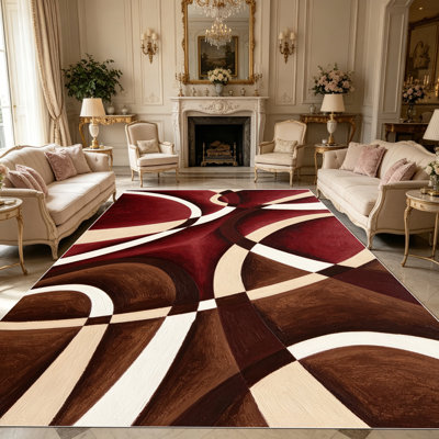 1PC Modern Geometric Abstract Burgundy Brown Cream Swirl Pattern area rugs, Soft and Comfortable, easy-to-maintain, machine washable Indoor floor mat, suitable for living room, master bedroom, dining nook, front entryway, backyard patio, sunroom
