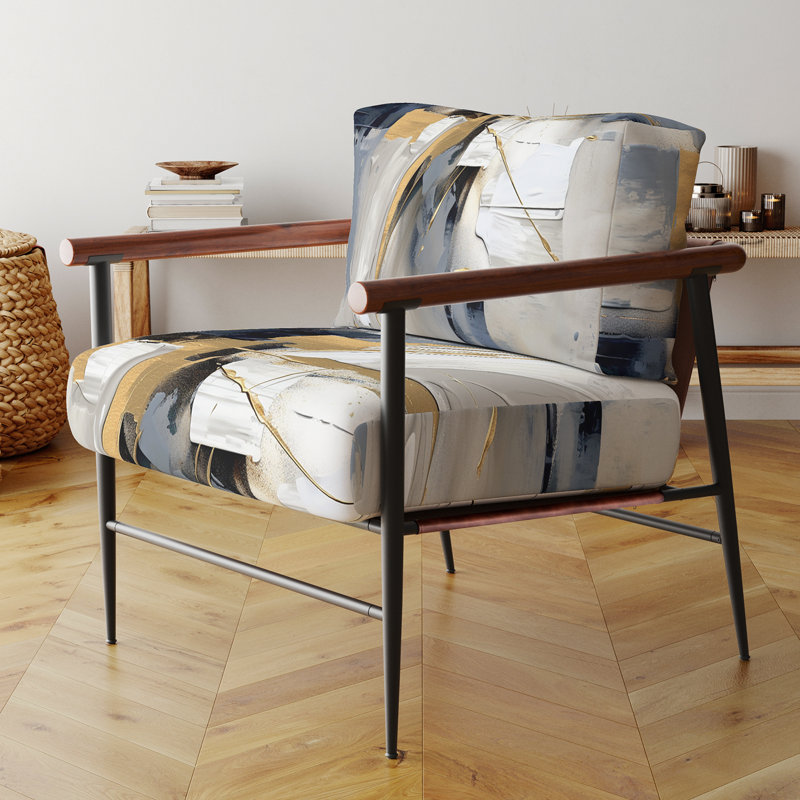 Fauteuil d'appoint rembourré abstrait gris et doré Impressions I, Doré