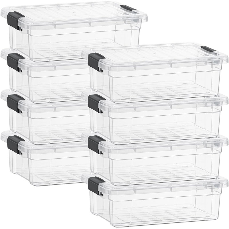 Ensemble de 8 bacs de rangement transparents Latitude Run® avec couvercles en plastique pour la maison, 22,7 pte