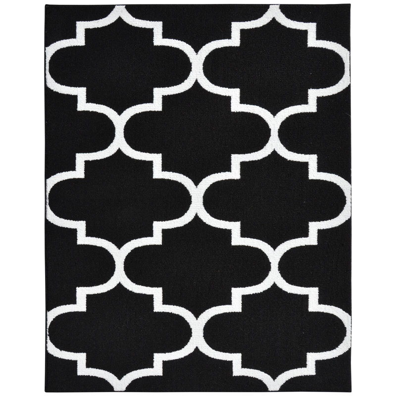 Bathampton Geometric Tufted Black Area Rug
