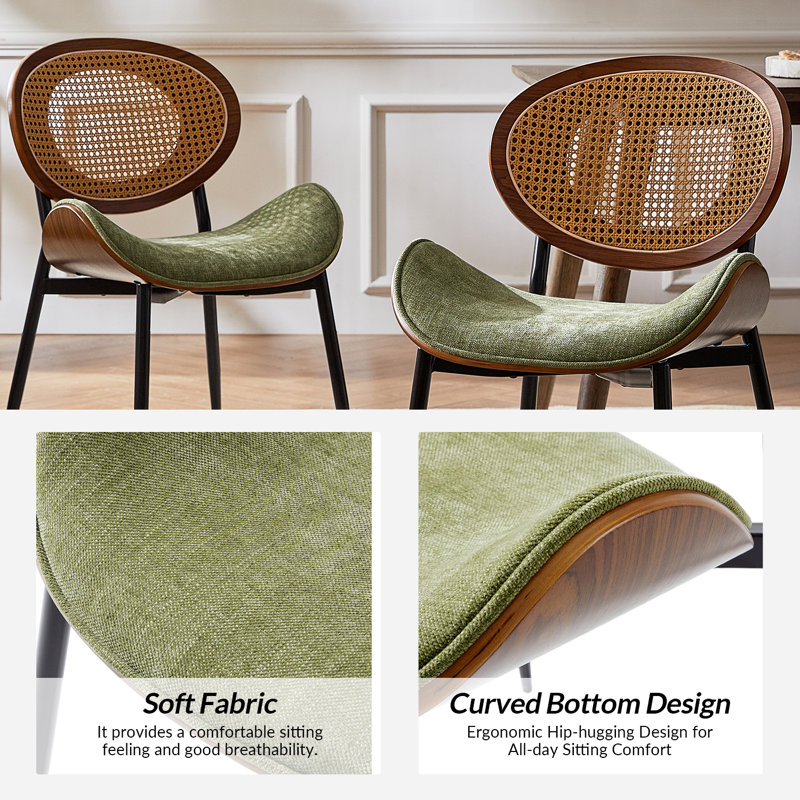 Pateley Mid-Century Modern Rattan Dining Chair Set, 3, Moss