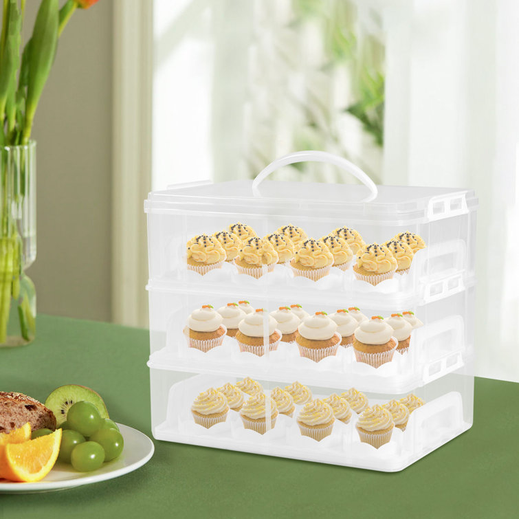 13 3 Tier Stackable Cupcake Carrier with Lid, Holds 36 Cupcakes (Clear) JOYDING Color: Blue