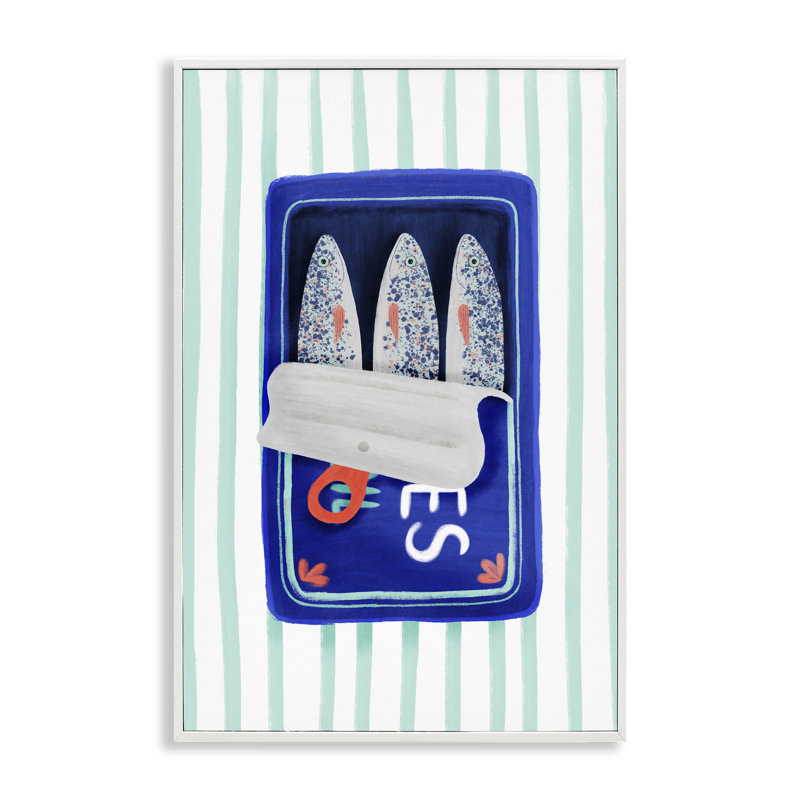 Giclée encadrée de sardines bleues, design par Metka Hiti, H 30 po x l 20 po, Encadrement giclée blanc côtier