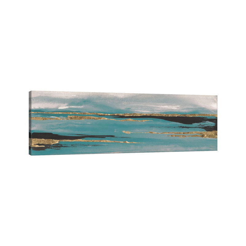 Gilded Storm Teal Grey II by Chris Paschke - Wrapped Canvas Panoramic Painting, 30.48 cm H x 91.44 cm W x 1.91 cm D