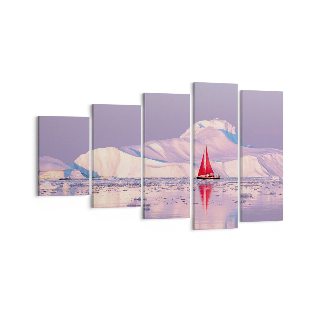 5-tlg. Leinwandbilder-Set Sailing Ship Moon Glacier