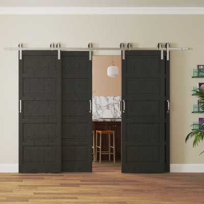 Bypass Sliding Barn Door - Black 5 Lite Frosted Glass With Include Bypass Barn Door Hardware Kit