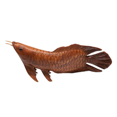 Handmade Asian Arowana Wood Sculpture